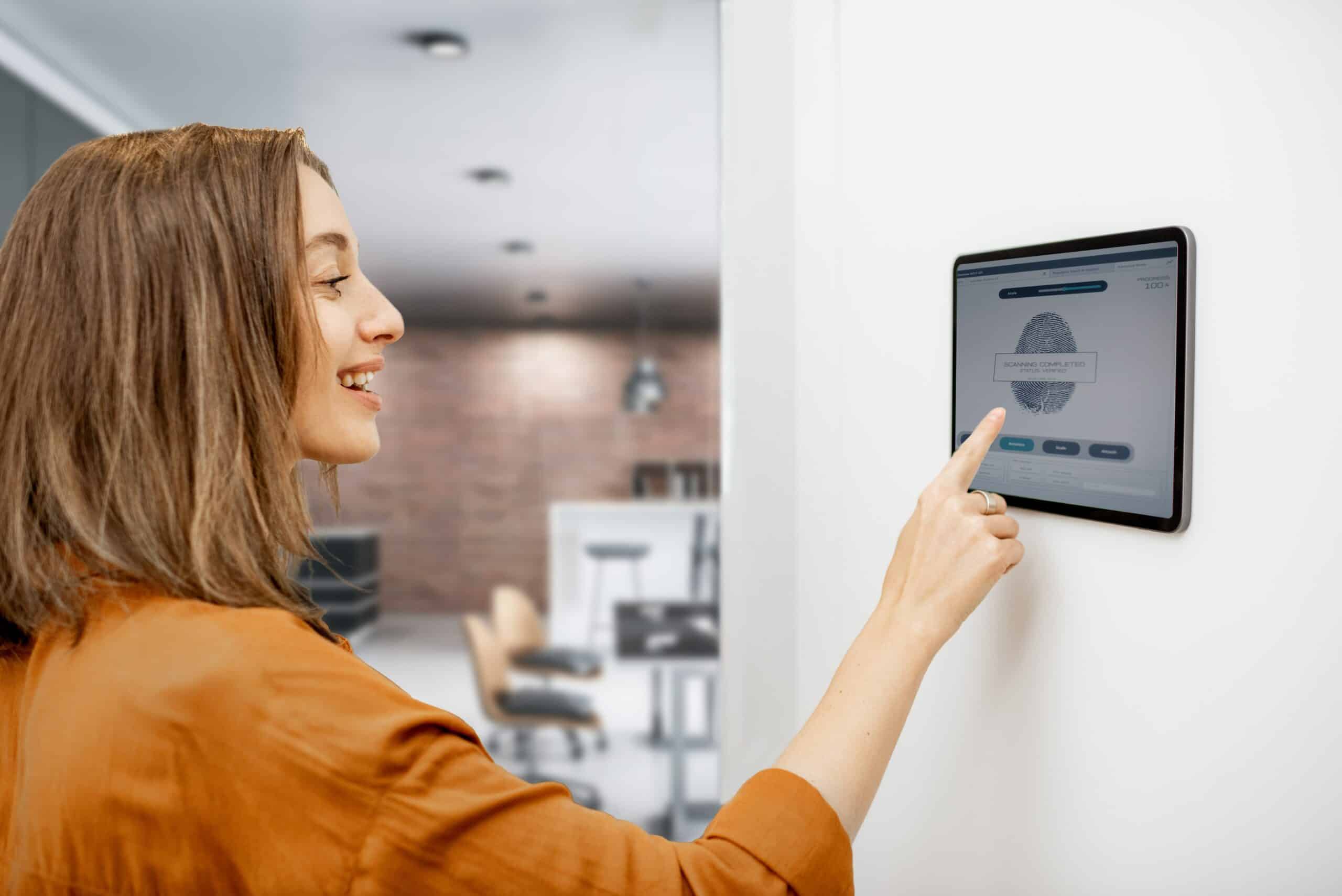 Woman using a physical access control system