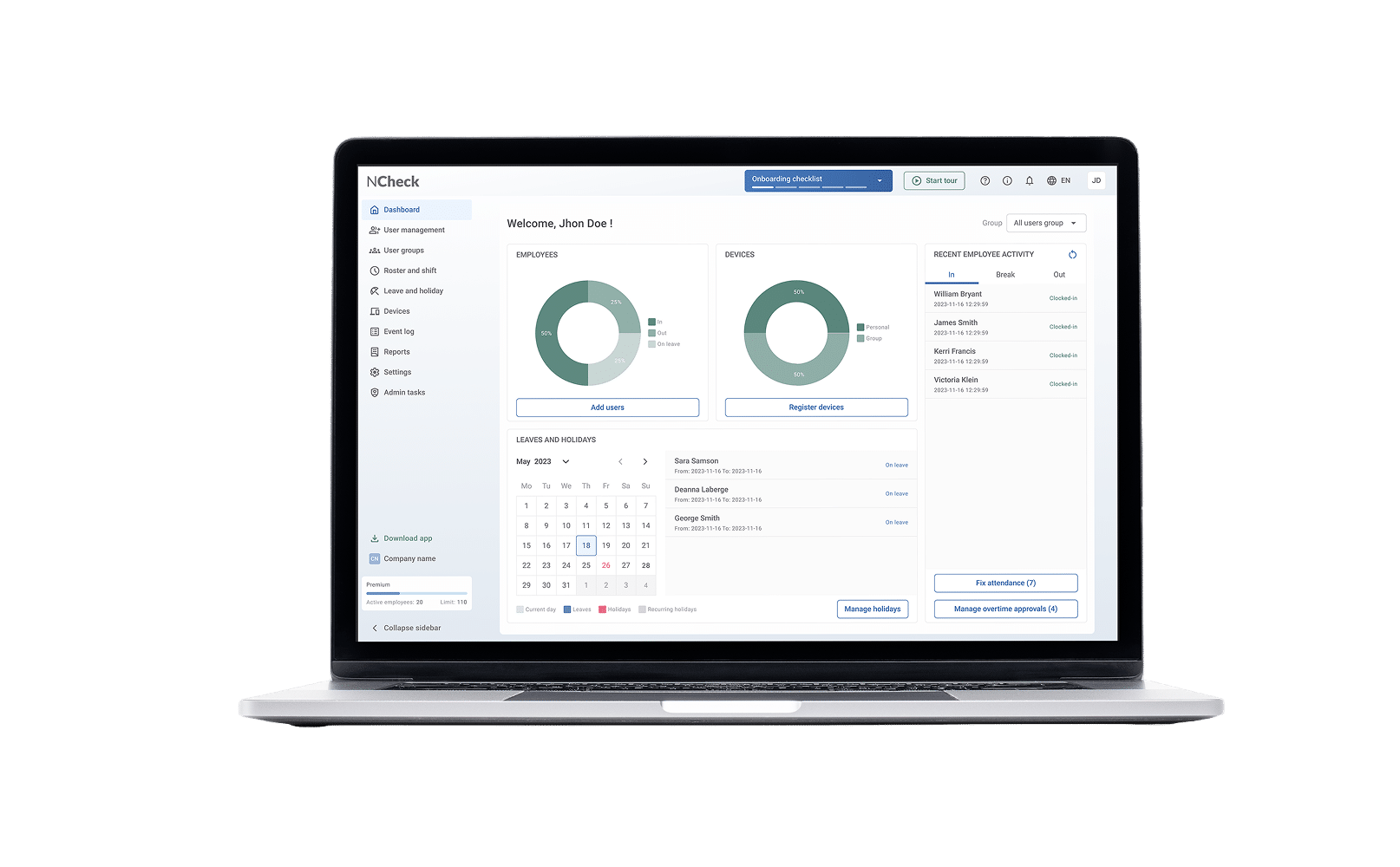 NCheck admin dashboard on a laptop